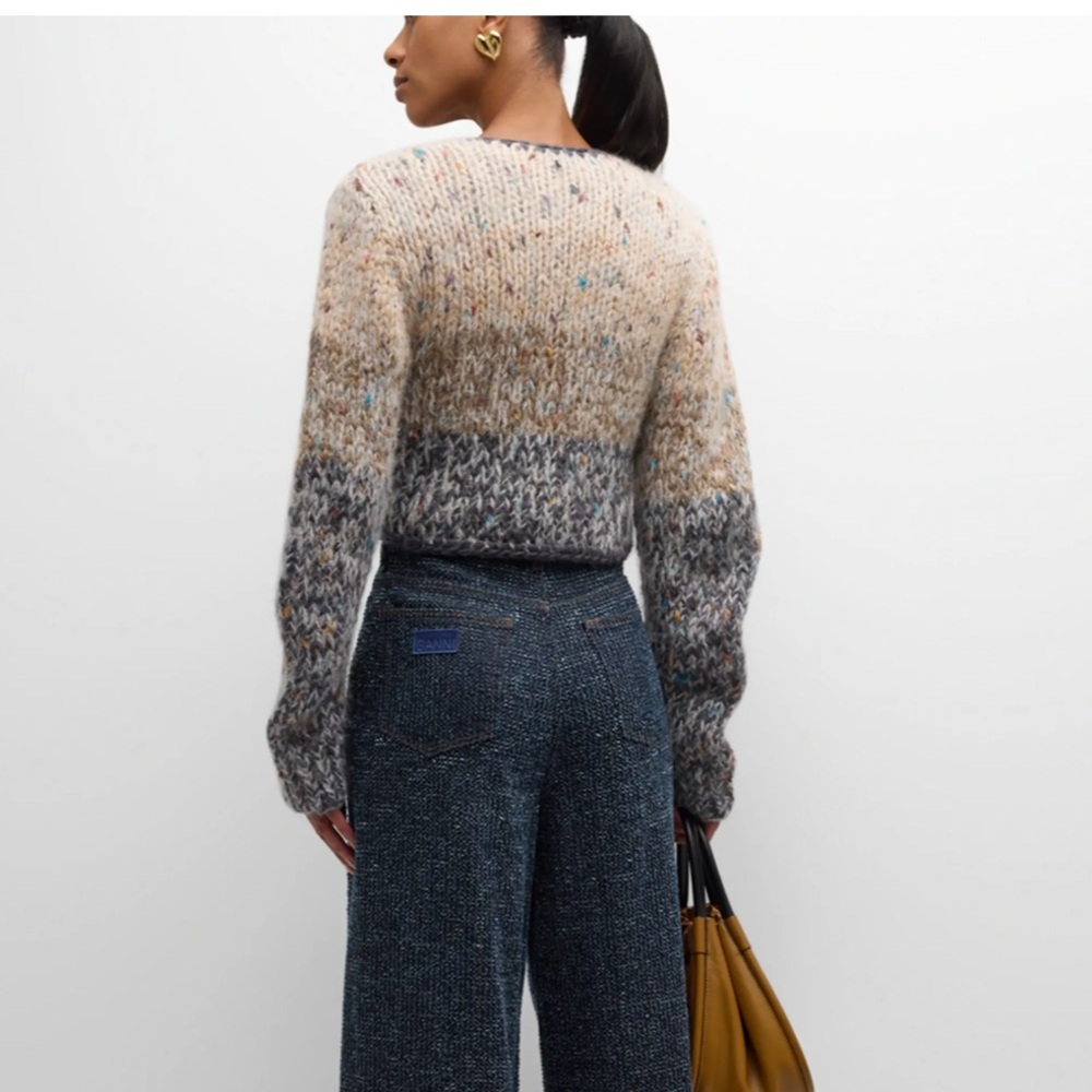 NWT $475 Ganni Marled Hand-Knit Cropped Cardigan - Picture 5 of 7